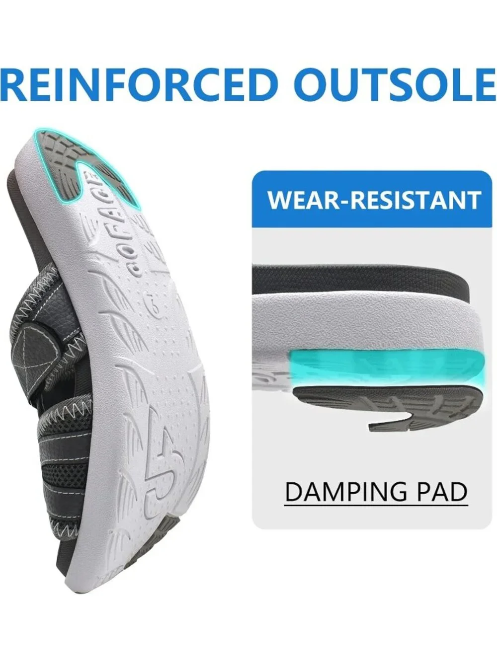 Men's Grey Sport Recovery Sandals Plantar Fasciitis Soft Cushion Lightweight